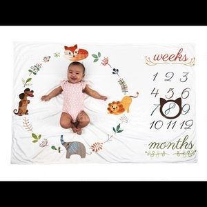 Warm baby milestone blanket w/animals & frame